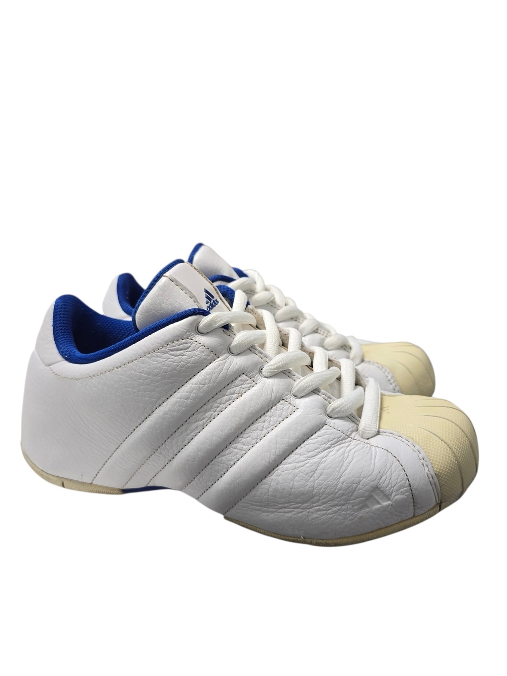 Vintage adidas 2004 Men White Leather Shell Toe Sneakers with Blue Lining Sz 6.5
